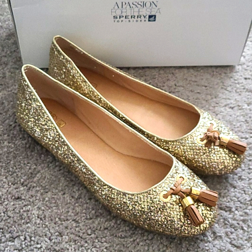Sperry Bliss Gold Glitter Flat Size 9